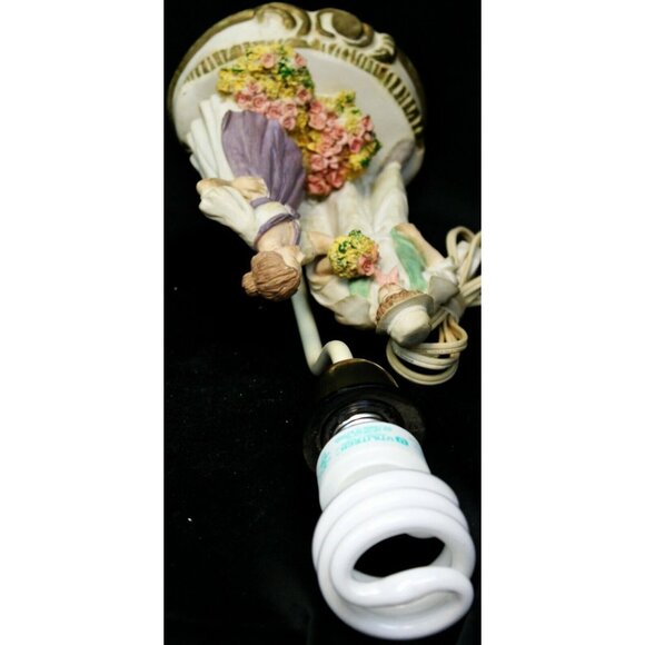 Vintage French Country European Lamp Man Woman Floral Accent Table Ceramic Resin - Picture 10 of 12